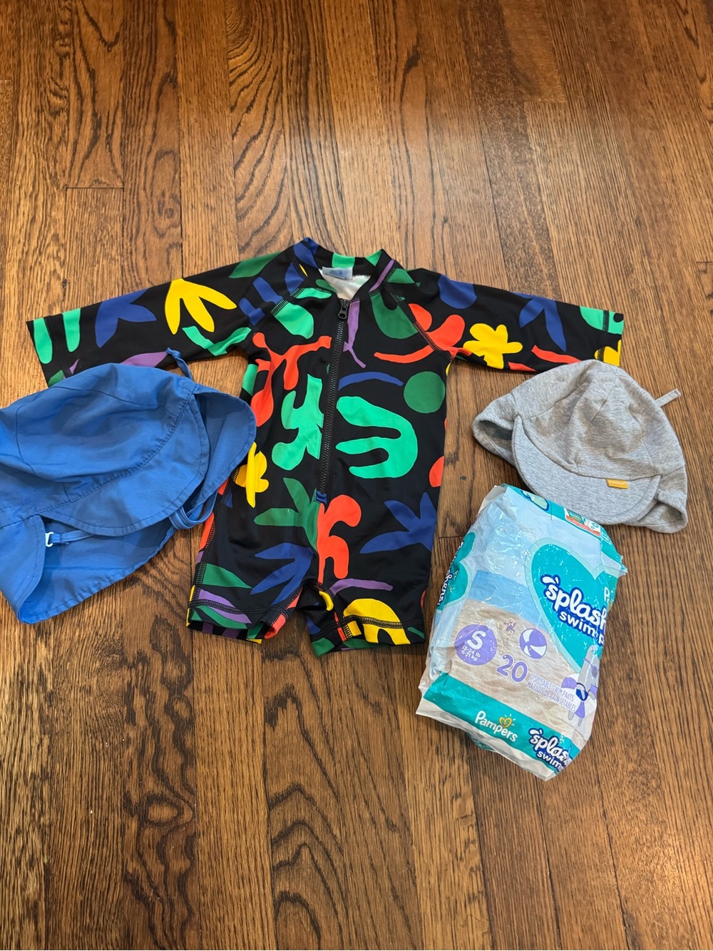 Hannah Andersson Long-Sleeve Rash Guard Swimsuit Bundle 3-6 Months Sun Hats